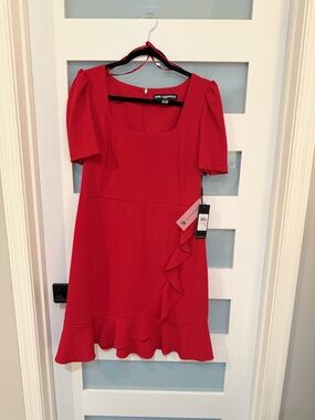 Karl Lagerfeld Red Ruffle-Trim Dress